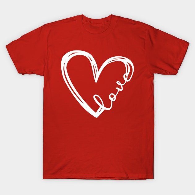 White Love Heart T-Shirt by MarinasingerDesigns